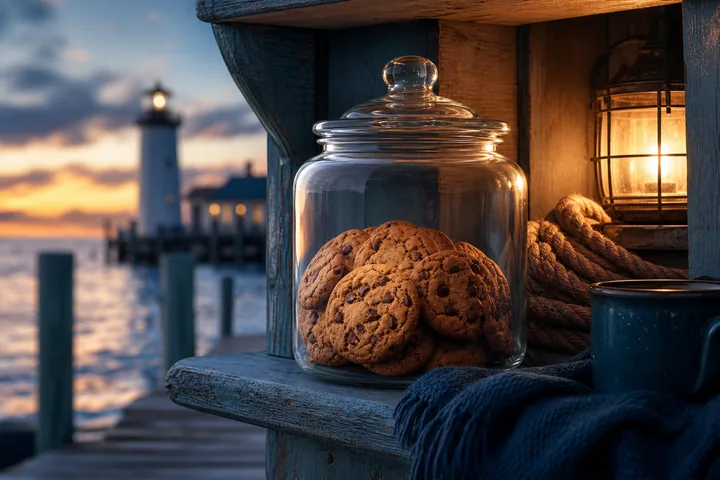 Cookie jar on pier shelf symbolising browser cookies