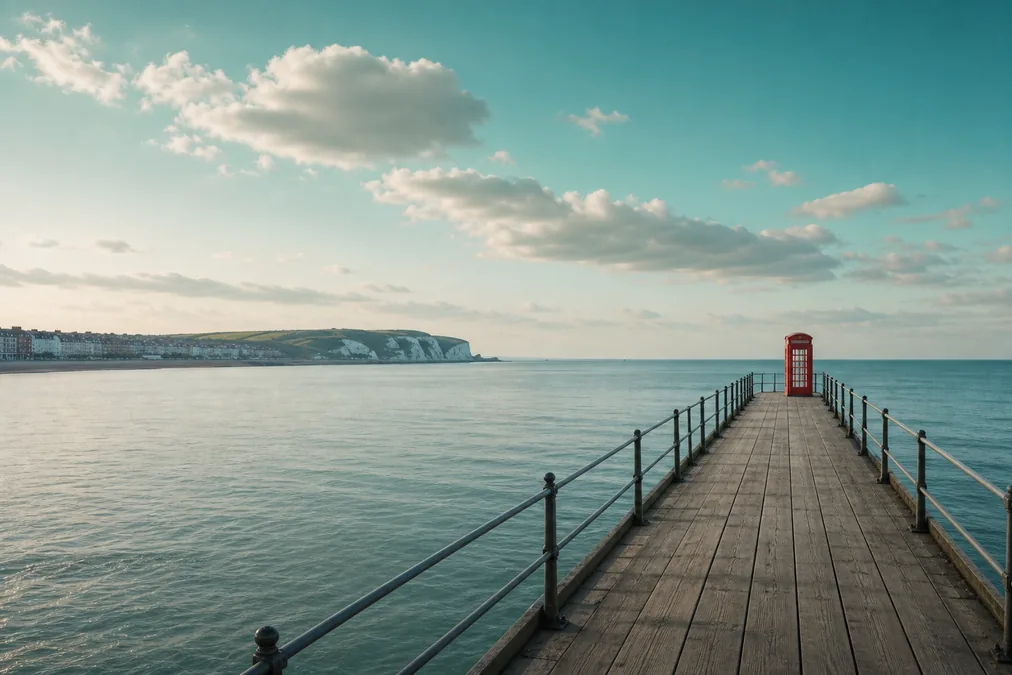 UK support helpline metaphor on British seafront pier